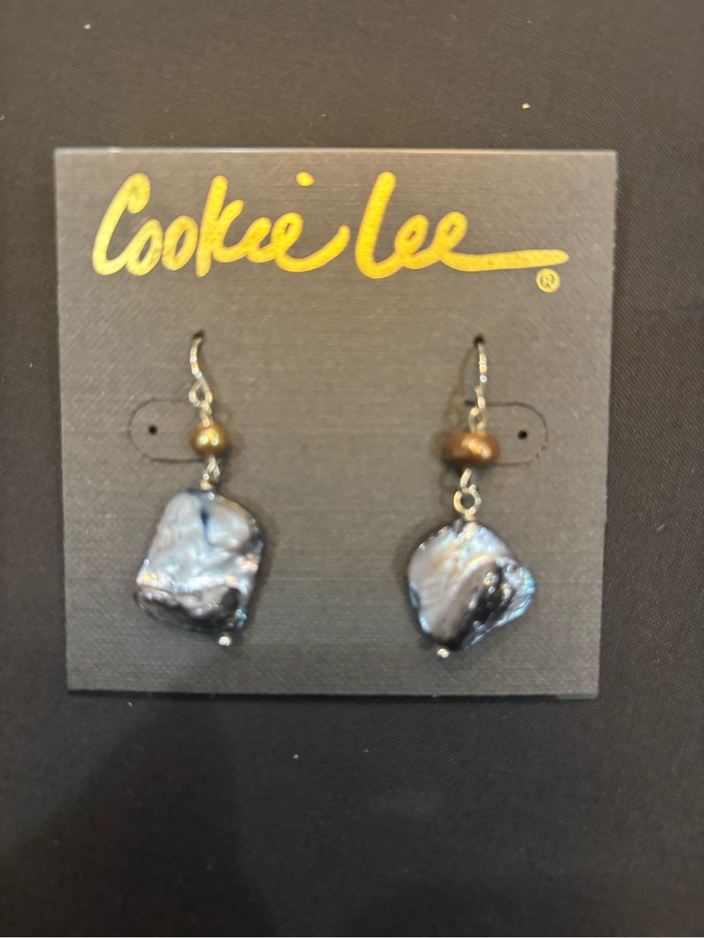 Cookie Lee Iridescent Black and Bronze Pearl Drop Earrings